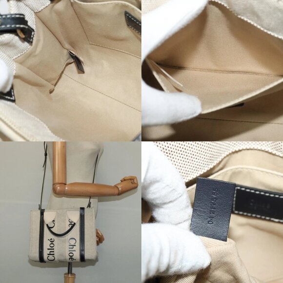 Chloe Woody Small Hand Bag Canvas 2way Beige Silver Auth am8330 - Picture 16 of 16